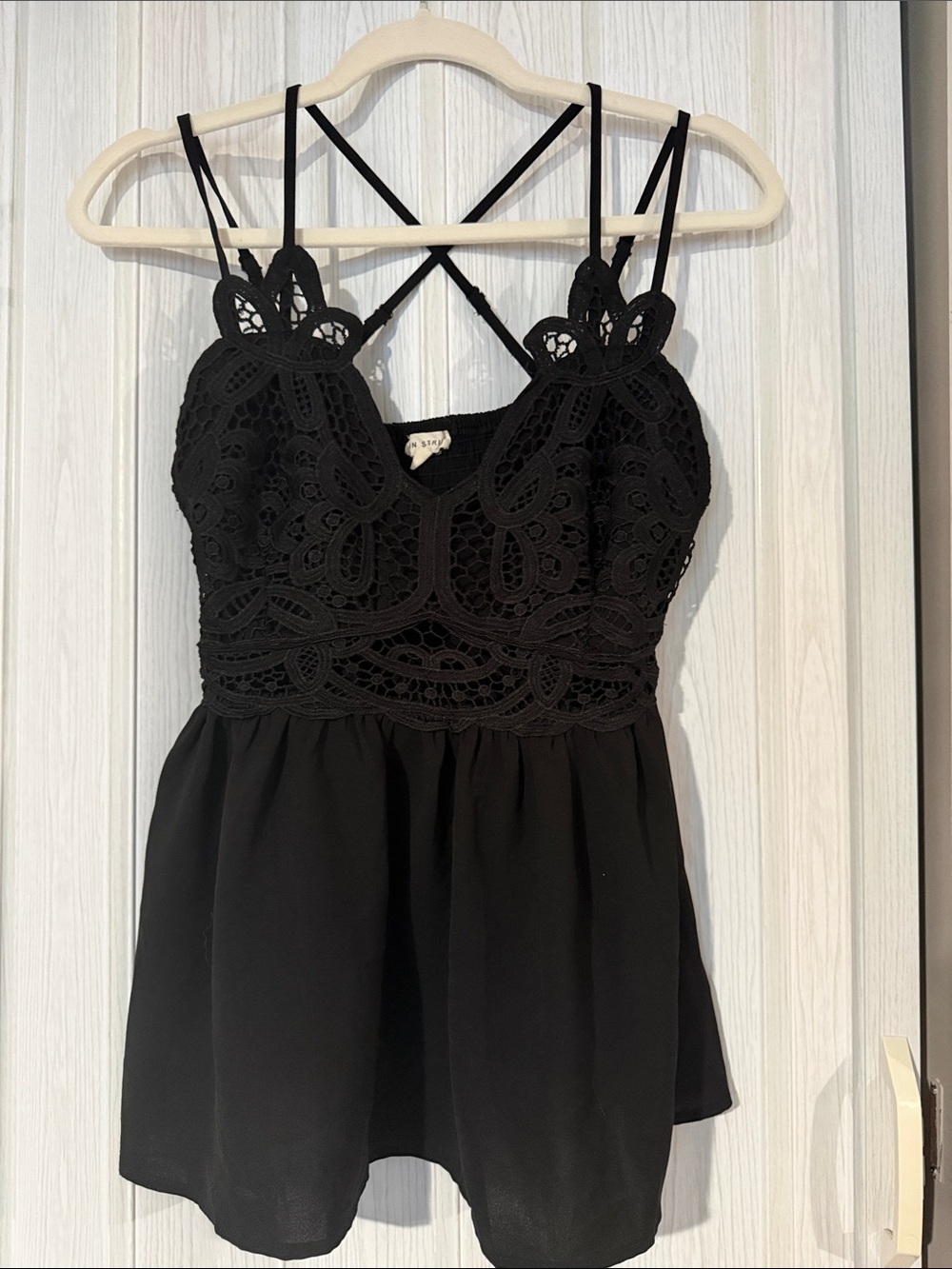 Lace-Detail Black Spaghetti Strap Women's Top